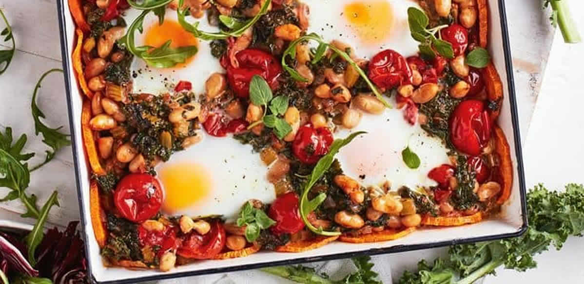 Sweet potato, bean & kale shakshuka
