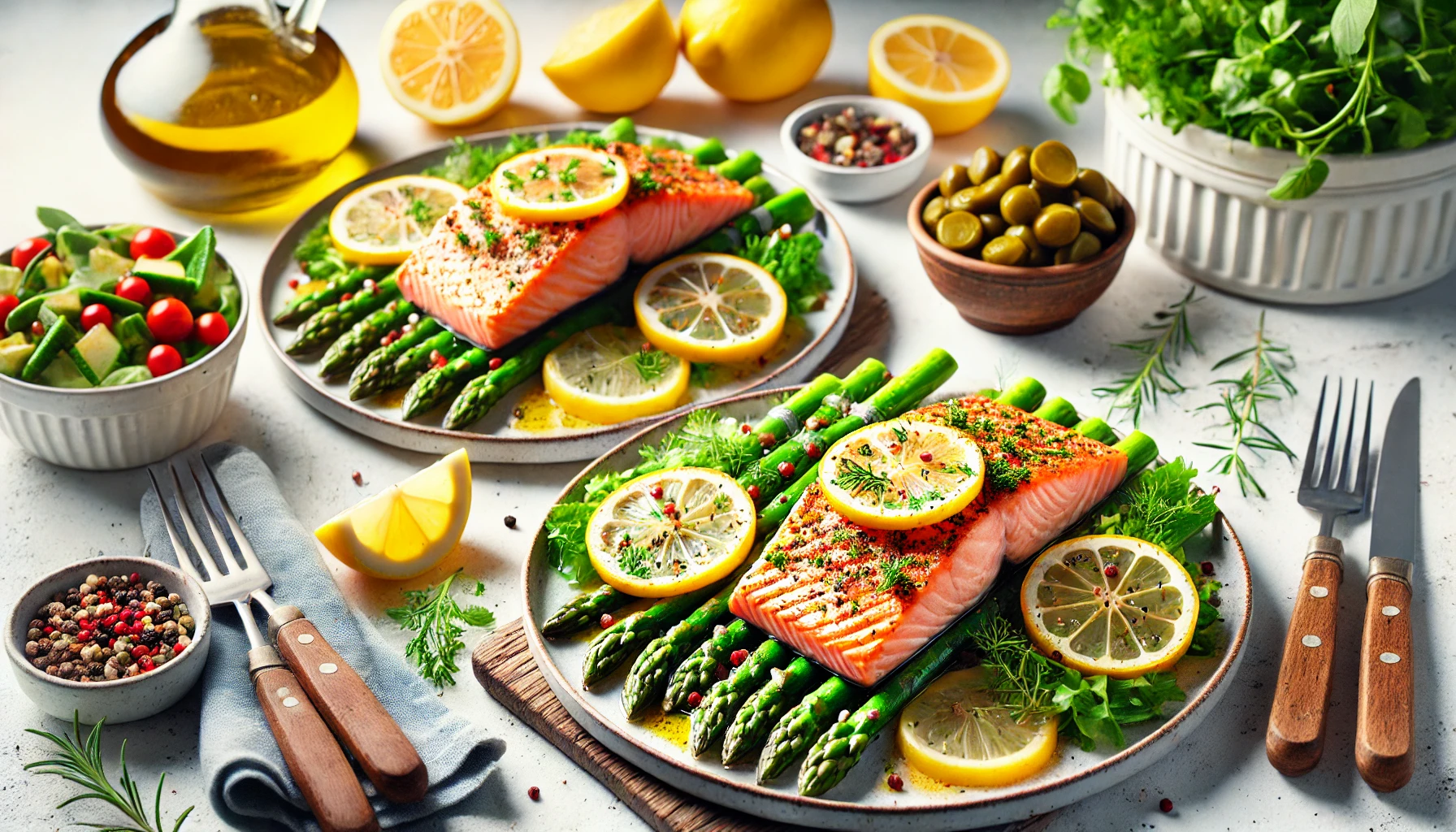 Lemon Salmon with Asparagus and Pickles